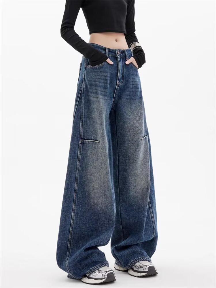 Retro Women's Ripped Wide-Leg Scimitar Jeans - Early Spring Slimming Floor-Length Pants