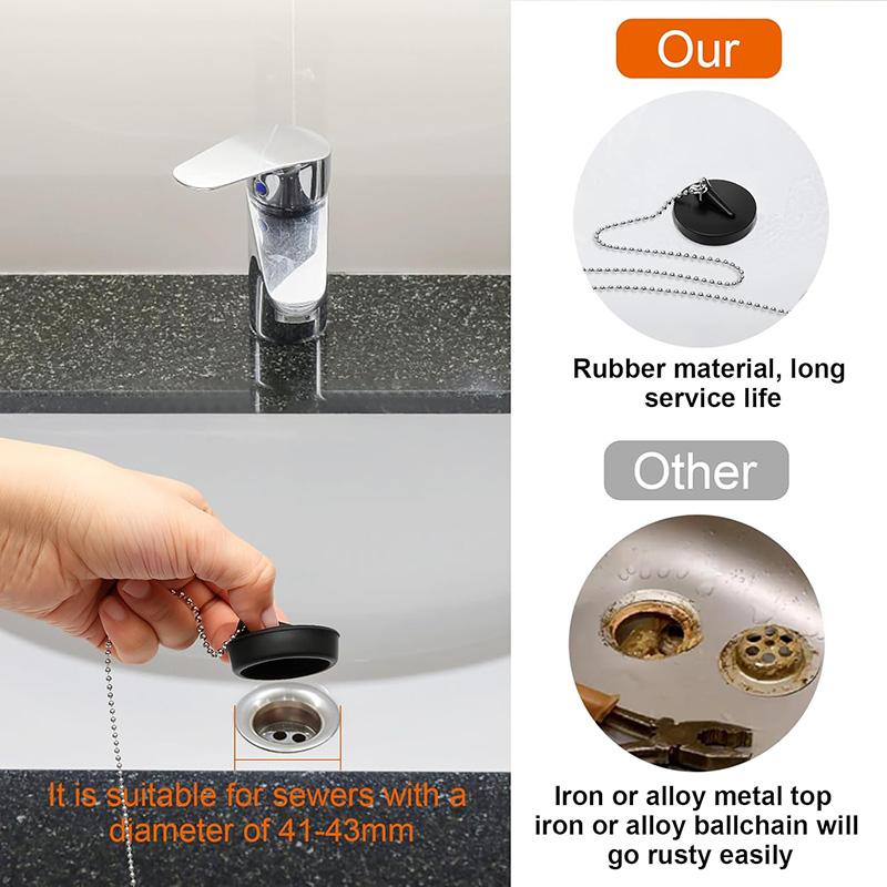 Ablaufstopfen Set mit 40cm Kette Universeller Ablaufstopfen Spülbecken Stopfen Badezimmer Bodenablauf Stopfen Badezimmer Zubehör