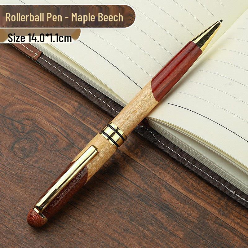 Wooden Metal Ballpoint & Bamboo Fountain Pen - Retro Colorblock, High-End Refill, Ideal for Business or Student Gifts