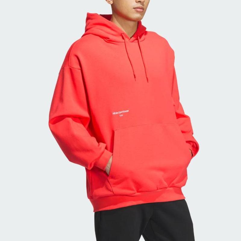 adidas Kleiner Logo-Hoodie Einfarbig Buchstaben-Detail Sportlich Lässig Kapuzen-Sweatshirt Herren Hoodies Hellrot IZ1606