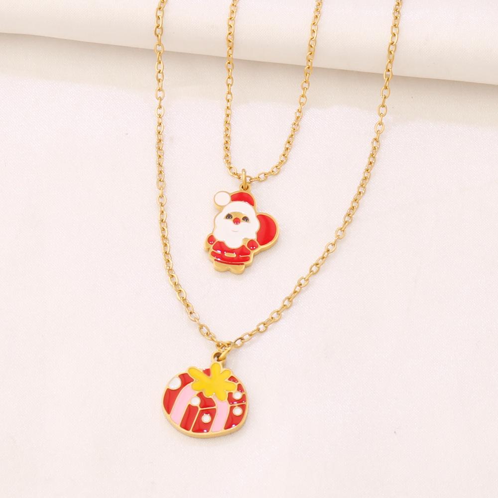 

Women s Double Layer Necklace with Cute Cartoon Snowman & Santa Claus Pendant