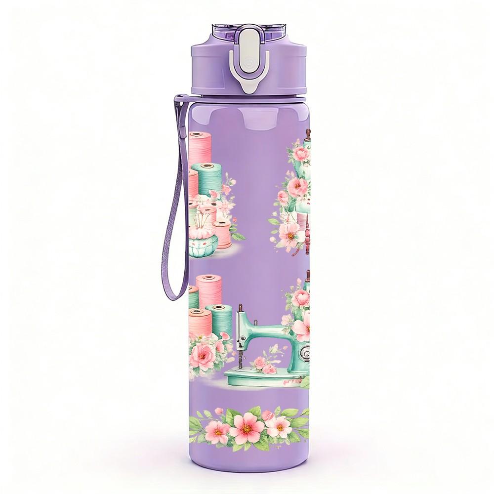 1PC Pastel Building Dreamy Scenery Print 750ml Color Plastic Sports Water Bottle Leakproof Flip Straw Lid Suitable for Sports Office Home Use