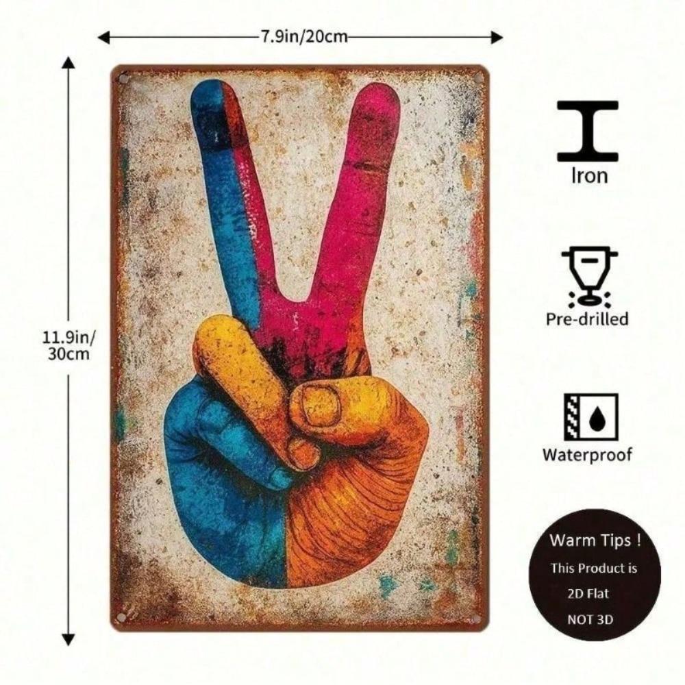 Retro Hippie Peace Sign Metal Wall Art Colorful Vintage Decor for Living Room