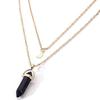 Natural Stone Hexagonal Moon Pendant Double-Layer Necklace - Stylish and Unique
