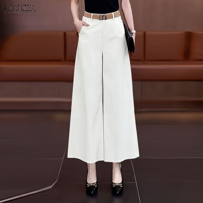 ZANZEA Women Casual Elastic Waist Loose Wide Leg Pants