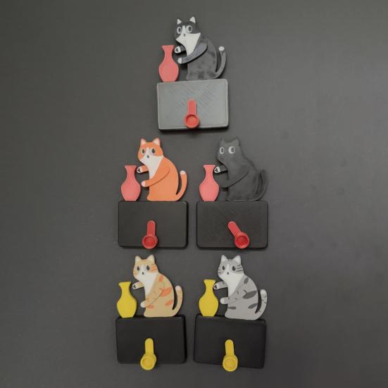 Jijijing Cat Pushing Vase Refrigerator Magnet, 3D Printed Whiskers Holder Pet Memorial Keepsake Decoration, Gift for Cats Lovers
