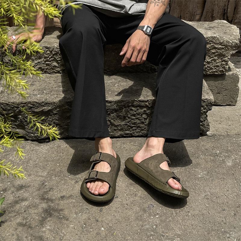 New Boken sandals summer outdoor slippers heightening soft sole versatile beach shoes 371296 olive green-J