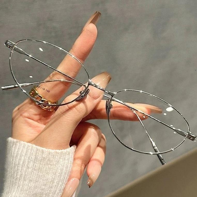 Business Ovales Gestell Myopie Brille Ultraleicht Metall Schlichtheit Anti-Blaulicht Weitsicht Brille Dioptrie 0 Bis -4.0