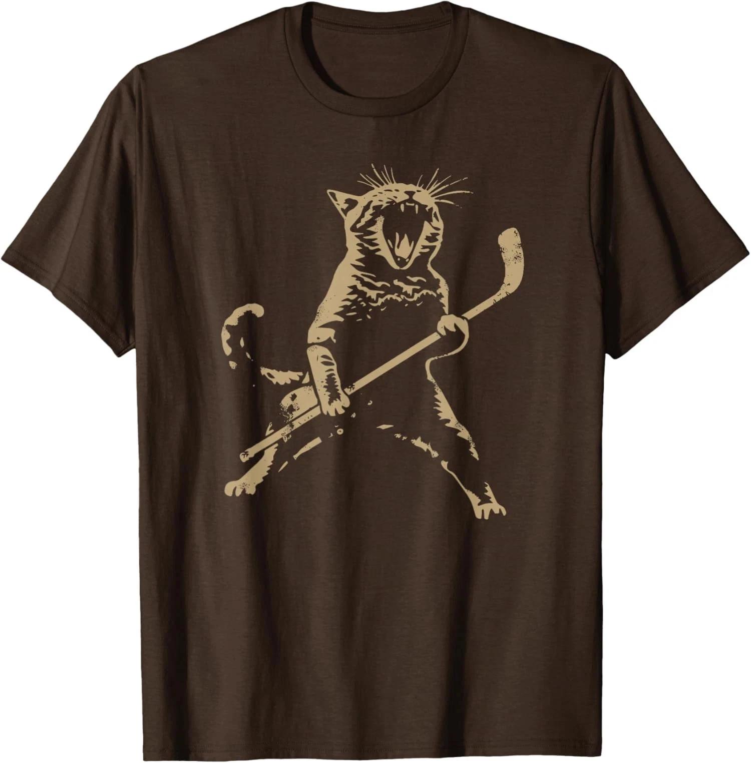 Смешная футболка унисекс с дизайном  Кот играет в хоккей S