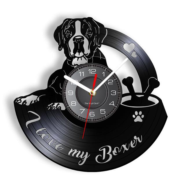 

Настенные часы для собак породы боксёр из виниловой пластинки LP, лазерная резка, настенные часы для лонгплея, настенные часы для собак-боксеров, зоомагазин, настенный декор, подарок владельцам собак