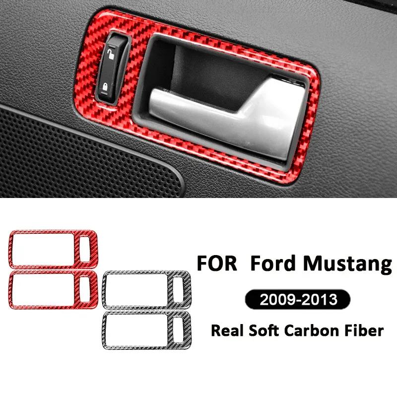 For Ford Mustang 2009-2013 Accessories Carbon Fiber Car Inner Door Pull Handle Outer Panel Lock Buttons Frame Decoration Sticker