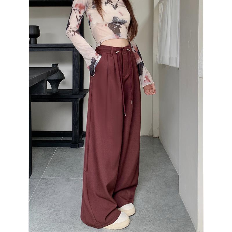 Women s 2026 Spring Drapey High Waist Slimming Wide Leg Drawstring Pants Large красный