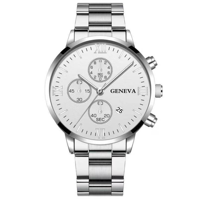 Wis Steel Strap Watch, Men S Stainless Steel Three-Eye Calendar Quartz Alloy Watch