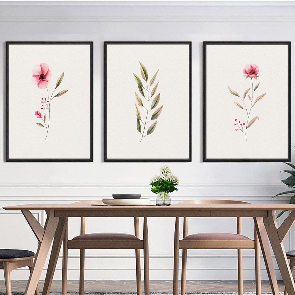 Floral Pink Flower Plant Leaves Nordic Poster Print Canvas Painting Modern Wall Art Pictures For Living Room Home Decor