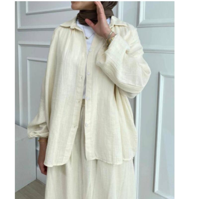 2 pezzi camicia a maniche lunghe + gonne Eid donne musulmane eleganti set Abaya Dubai Turchia islamico casual top tinta unita gonna moda