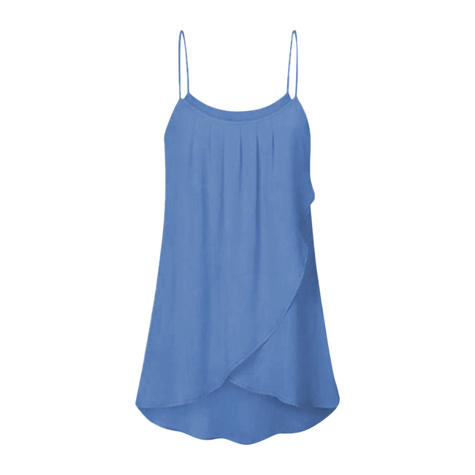 

(SU)Женская мода Свободные повседневные однотонные топы без рукавов 2022 с круглым вырезом Майки Майки