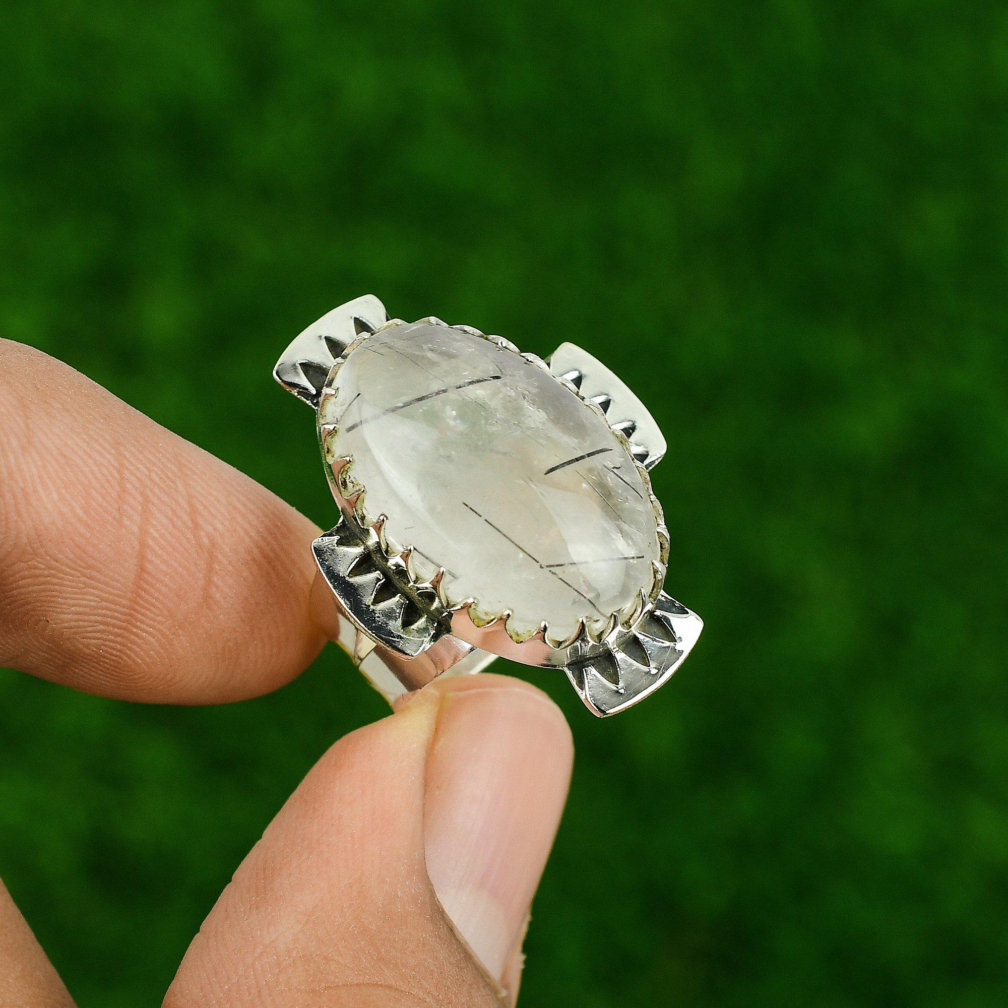 

Black Rutile Stone 925 Sterling Silver Promise Bezel Stackable New Ring Size 7 7