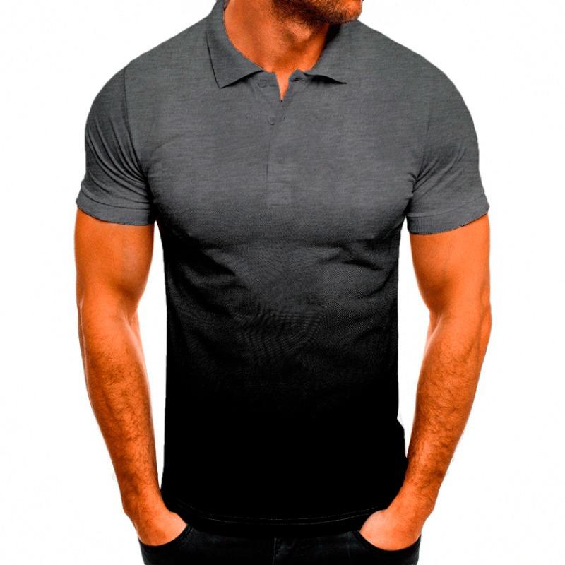 Spring and Autumn Men's Casual Sports T-shirt Summer Lapel 3D Gradient Short-sleeved POLO Shirt