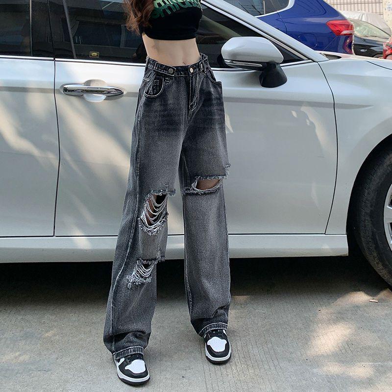 2025 Summer High-Waisted Ripped Wide-Leg Jeans for Women 2XL