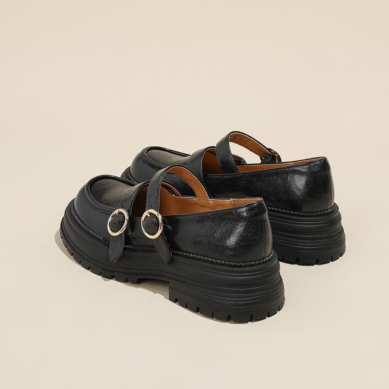 

British style platform small leather shoes for women 2025 early spring models with round head retro one-pedal Mary Jane single shoes for women 35