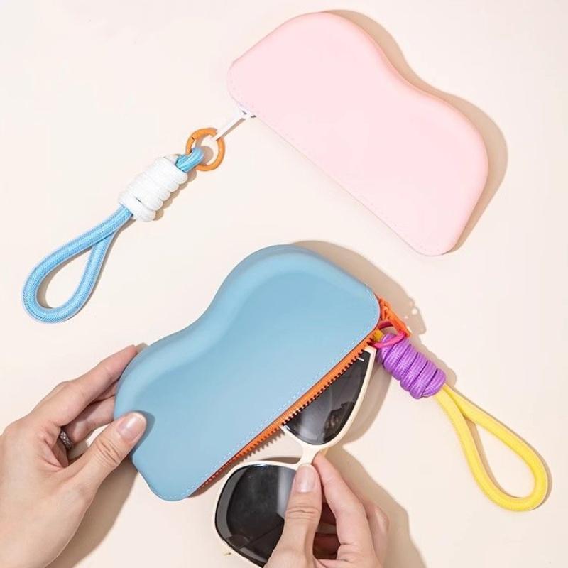 Soft Silicone Zipper Glasses Bag Sunglasses Waterproof Storage Protective Cover Hanging Bag Coin Purses Dustproof Glasses Box