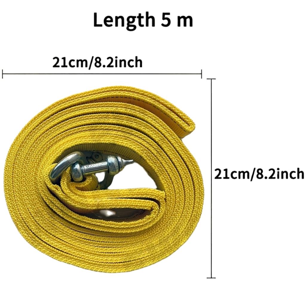 4M Car Tow Cable Heavy Duty 5 Ton Trailer Double Thick Traction Strap with Hook Rope for Vehicle Recovery Transportation Pile