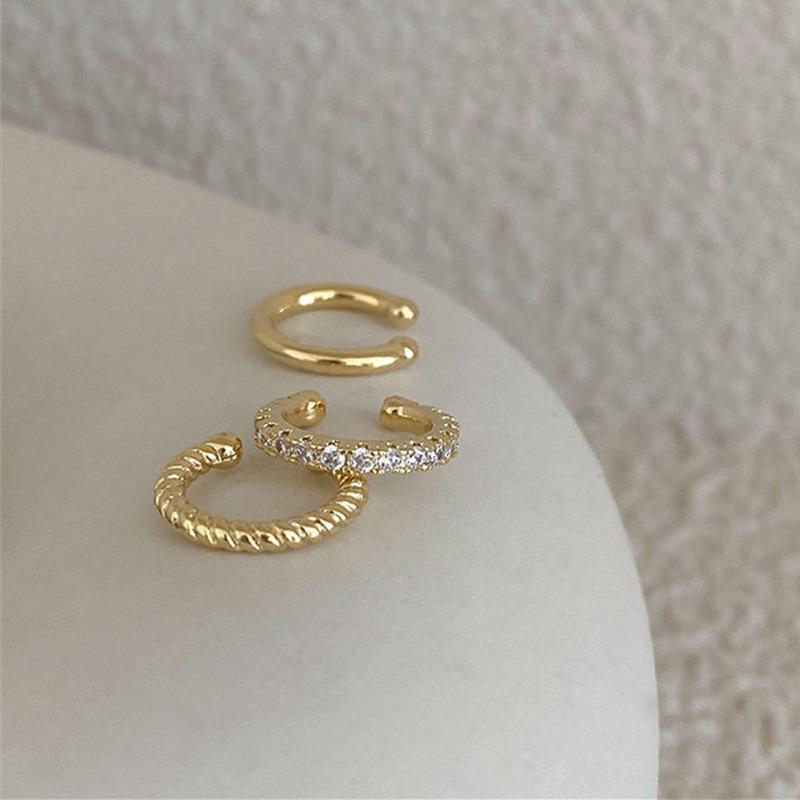 Korean Retro Diamond Ear Cuff Set: Elegant, Non-Pierced, Three-Piece Collection