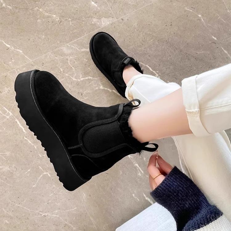 2025 autumn and winter thick soles heightened high heels piled thickened warm snow boots Korean version women's elastic cotton shoes muffin sole