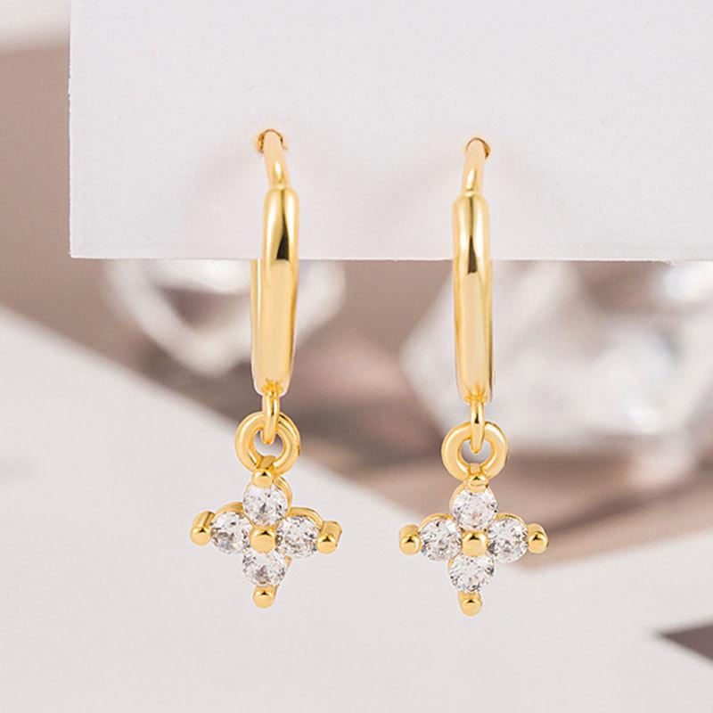 Four Leaf Clover Flower Earrings, Sweet Female Ear Clasps