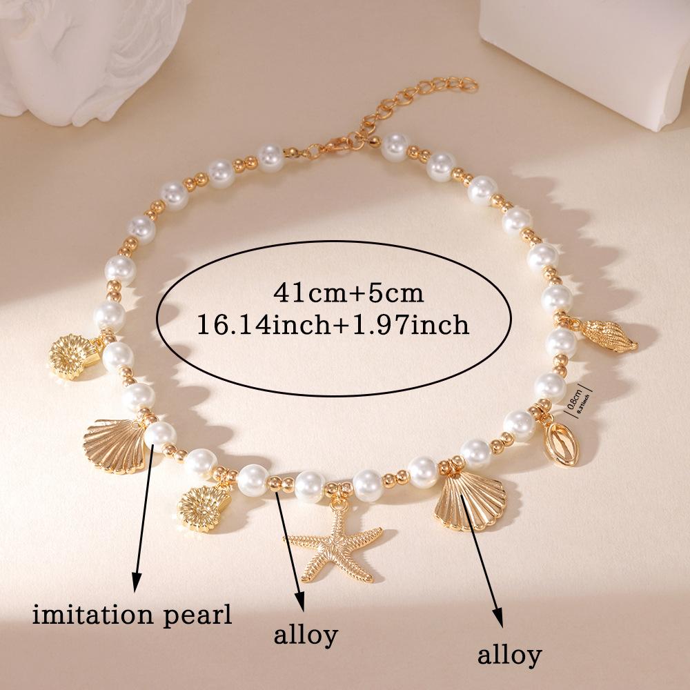 Personalized fashion bead string, European and American irregular star collarbone chain, pearl alloy starfish necklace for women