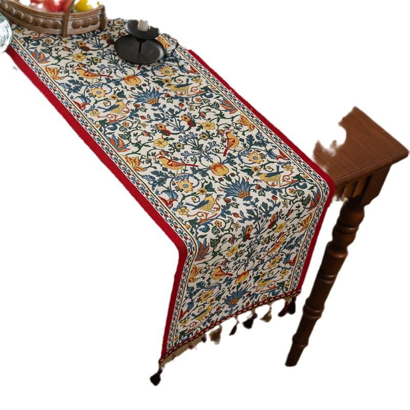 American Retro Jacquard Magpie Flower Tassel Table Runner/Bed End Polyester