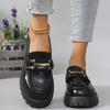 Large size thick-soled black small leather shoes for women's spring and autumn new one-pedal work shoes metal buckle