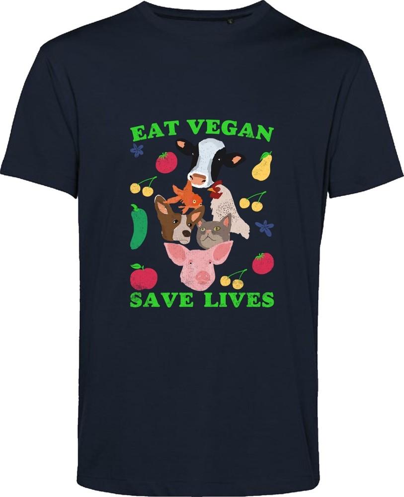 Eat Vegan Save Lives T Shirt Vegetarian Veg Lovers Say No To Cruelty Gift Top S