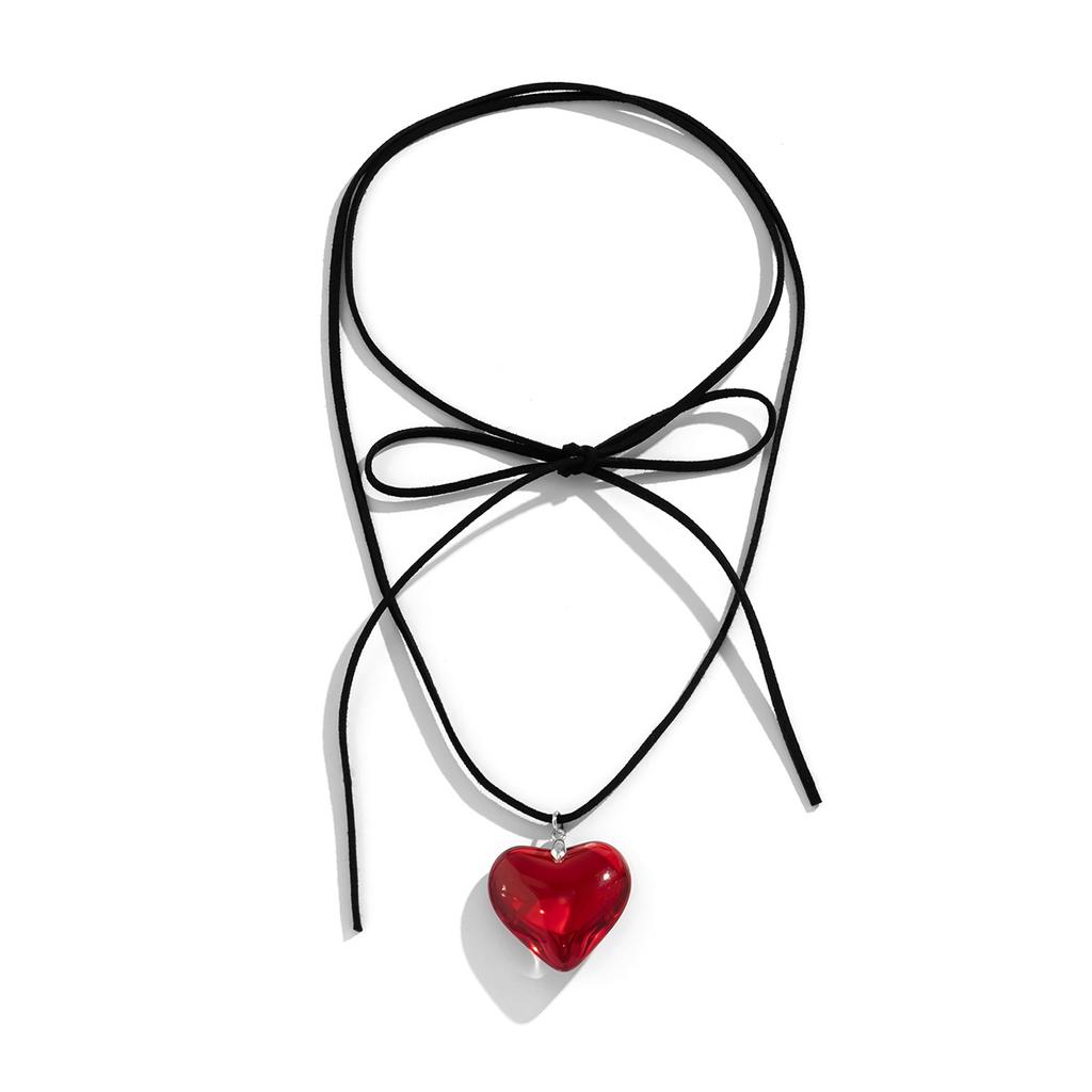 Pull-out adjustable wax thread necklace simple alloy big love pendant necklace