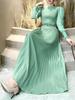 Women Slim Pleated Maxi Dress with Belt Female Streetwear Vintage Dress Tie Front Dress  Robe