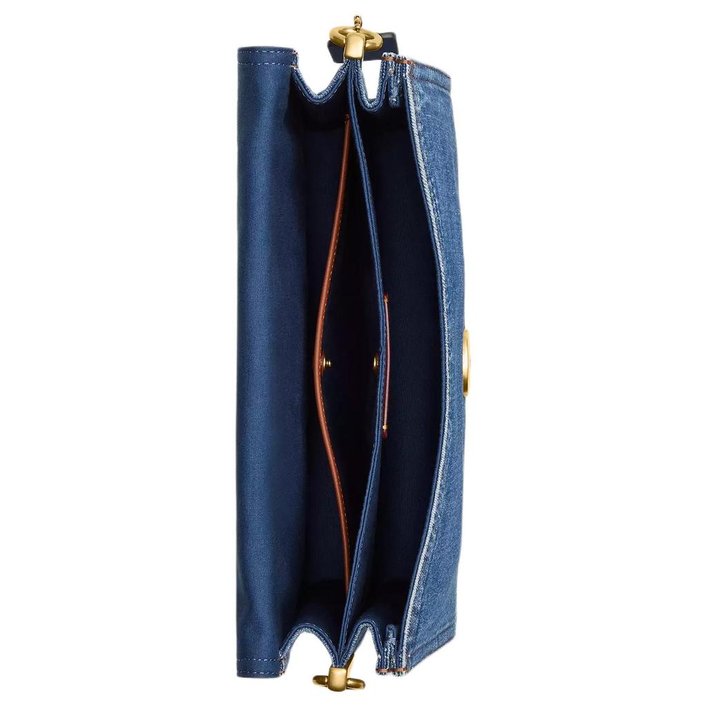 Coach Tabby 30 Removable Chain Strap Denim Shoulder Bag Large Women shoulder bag Brass Dark-Blue CAN17-B4RHO
