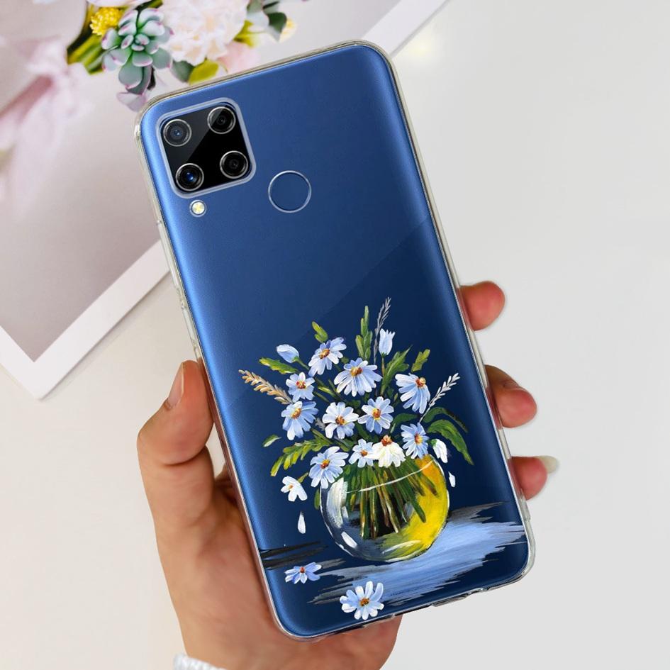 For Realme C15 Case Fashion Marble Butterfly Flower Soft TPU Phone Case For Realme C15 RMX2180 RMX2195 Coque C 15 Silicone Cover