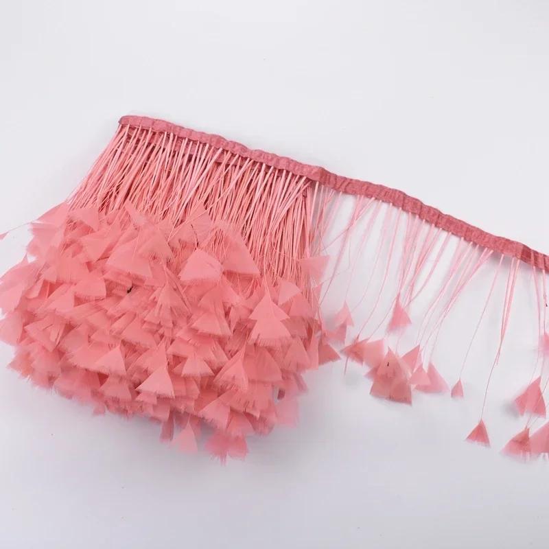 2Meters Colored Turkey Feathers On Tape Tassel Fringe Trim Decoration White Black Ribbon Sewing Dress Flecos Handicrafts Decor