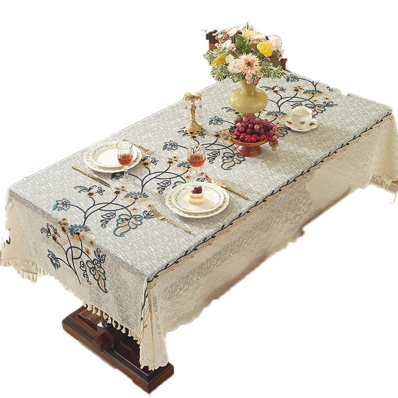 Vintage Lace Tablecloth Embroidery Hollow Fringed Fabric Dining Table Rectangular Cover Coffee Table Cloth High Sense