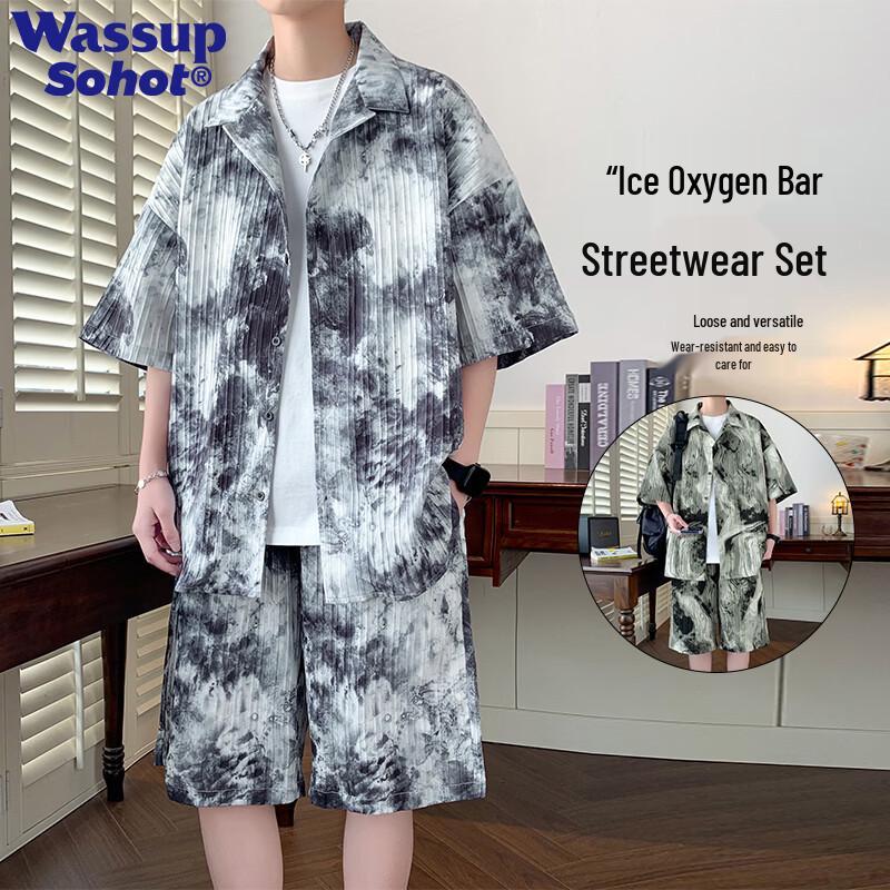 

Комплект мужской с коротким рукавом и шортами Wassup Sohot, с принтом tie-dye, цвет Ледяной кислород M