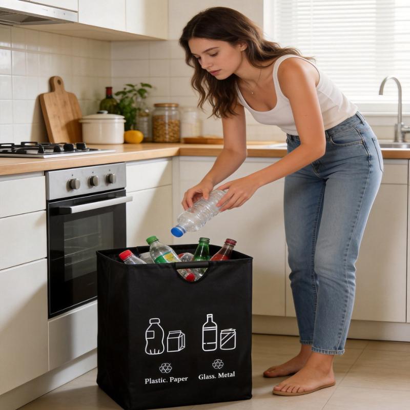 82L Bottle Recycling Bin Trash Can Foldable Storage Bag Laundry Bag Dirty Clothes Storage Deposit Bottles Collection Container