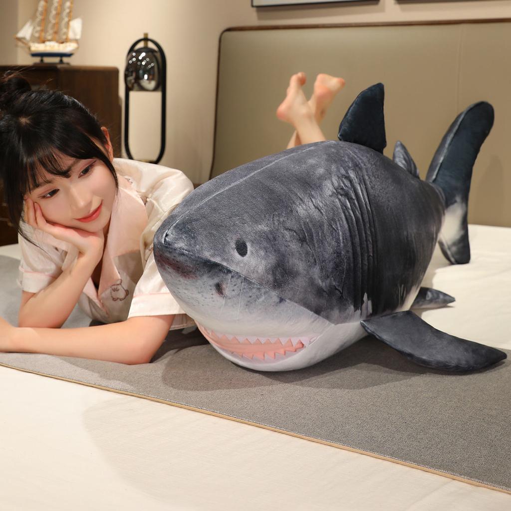 Wholesale Lifelike Gaint Megalodon Shark Plush Toy Pillow Simulation Grey Shark Marine Animal Plush Toy Home Decor Gift For Kids