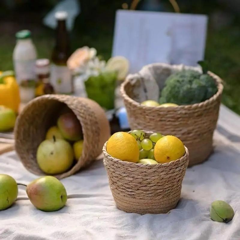 3Pcs Rattan Straw Woven Flower Pot Basket S/M/L Planter Baskets for Garden Terrace Balcony Home Furniture Decor