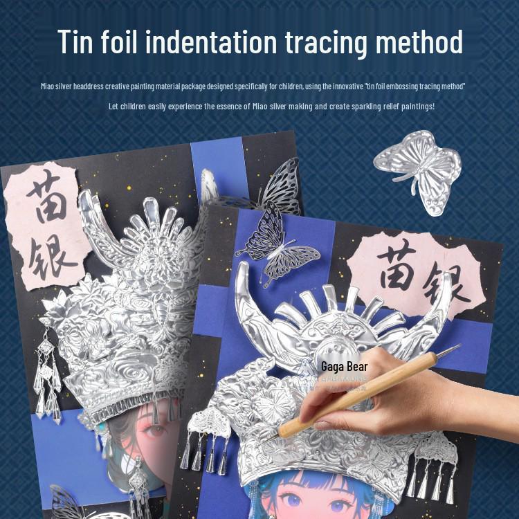 Xianci Miao Figure Painting: Handmade Silver Jewelry Tin Foil Embossed Art