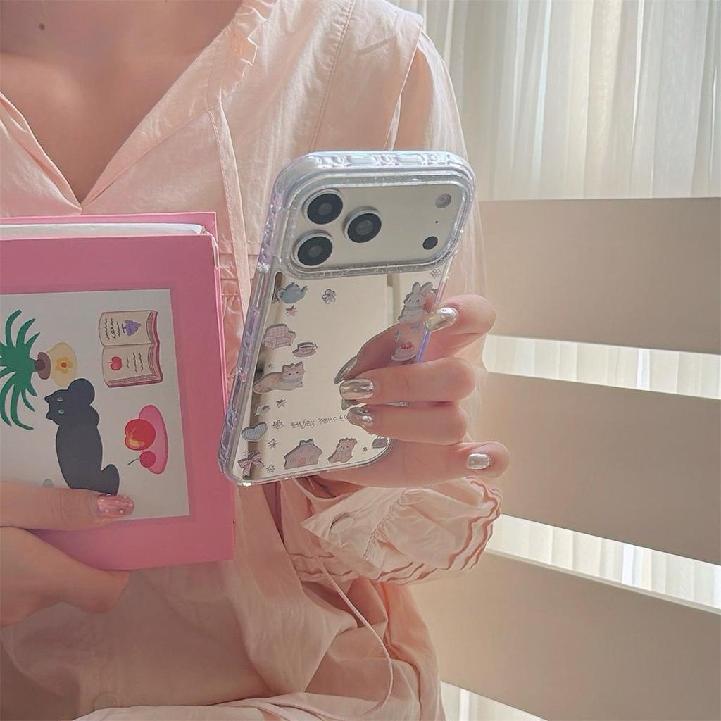 Small Rabbit Cartoon Mirror iPhone 14/13/12 Pro Max Anti-Fall Case