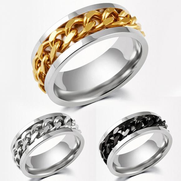 Punk Men's Women's Chain Style Stainless Steel Band Ring Jewelry Couple Gift