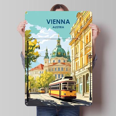 Vienna Tram Poster Metal Signs City Poster Vintage Interior Decoration Living Room Custom Tinplate Sign for Wall Art Decoration