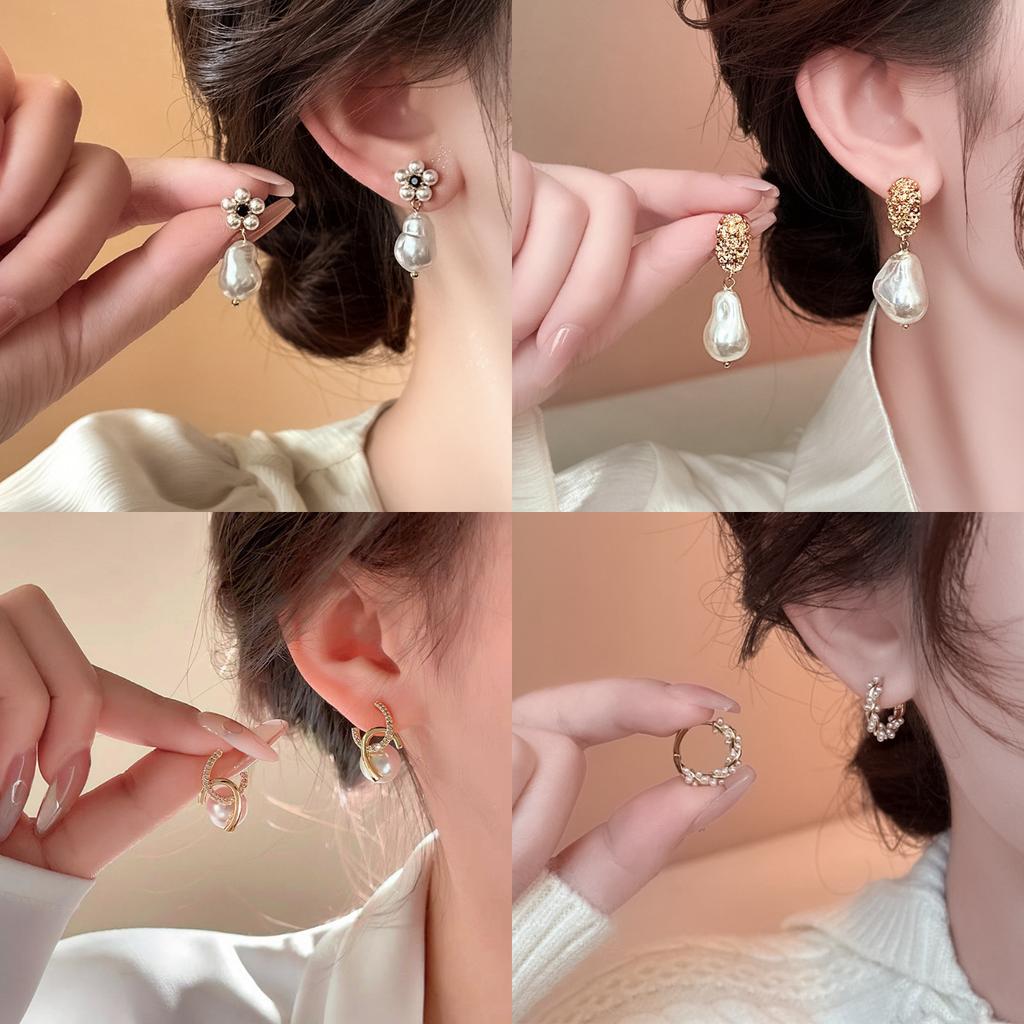 Boucles d'oreilles à tige en perles de fleur de vent parfumées à petite aiguille argentée, boucles d'oreilles légères et luxueuses, style célébrité, style rétro élégant et tendance