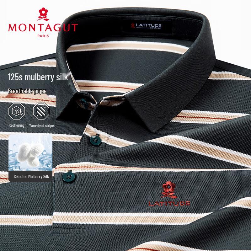 MONTAGUT Men s Summer Striped Silk Blend Short-Sleeve Polo Shirt XL (52)