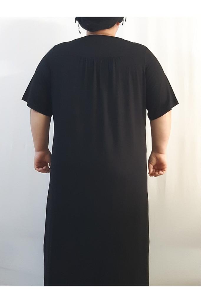 Damska Sukienka Duży Rozmiar Czarna Bawełna Czesana Wiskoza Czarna Sukienka z Marszczonym Przodem i Karczkiem z Tyłu